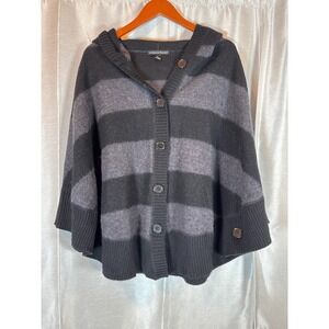 Marina Luna Striped Hooded‎ Poncho Sweater Knit Button Front Women Medium